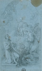 San Pedro de Alcántara y San Antonio de Padua adoran al Niño Jesús de Giovanni Agostino Ratti